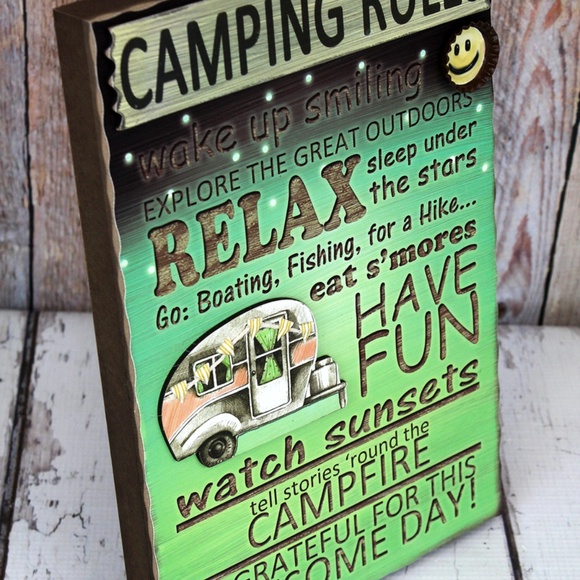 New Camping Rules Wood Sign - Picture 2 of 3
